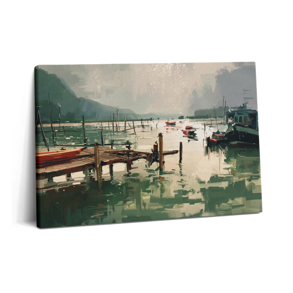 Canvas kép 60x40 Digitális illusztráció halászhajókról a kikötőben