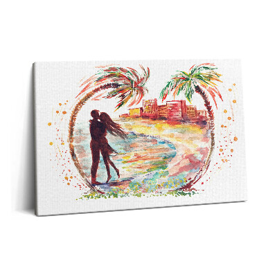 Canvas kép 60x40 Szerelmet ábrázoló akvarell a miami tengerparton