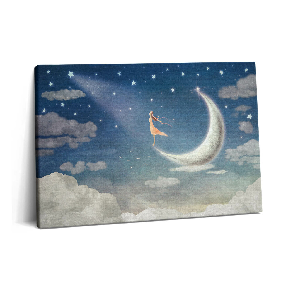 Canvas kép 60x40 Lány a holdon és az éjszakai égbolton