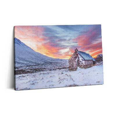 Canvas kép 60x40 Házikó a havas hegyekben