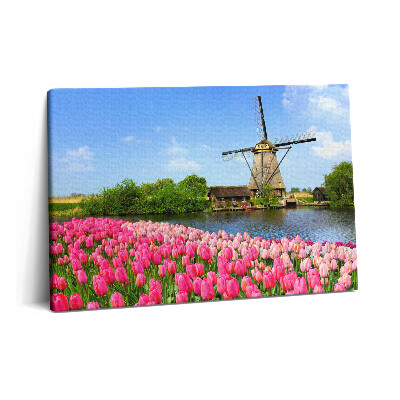 Canvas kép 60x40 Holland szélmalom virágokkal