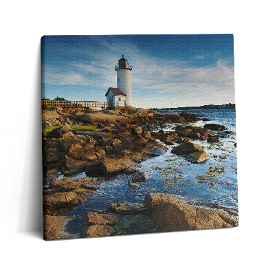 Vászonkép 60x60 Tájkép világítótorony sziklákkal és égbolt