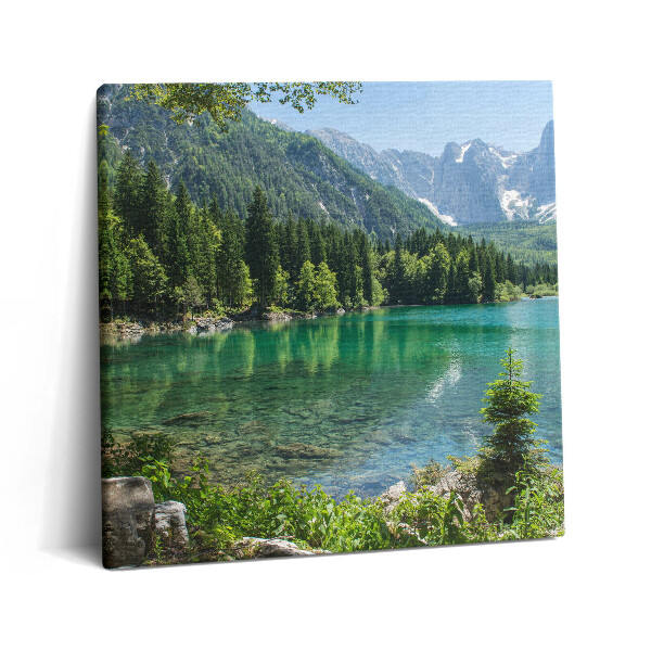 Vászonkép 60x60 Hegyi táj egy tó az erdőben