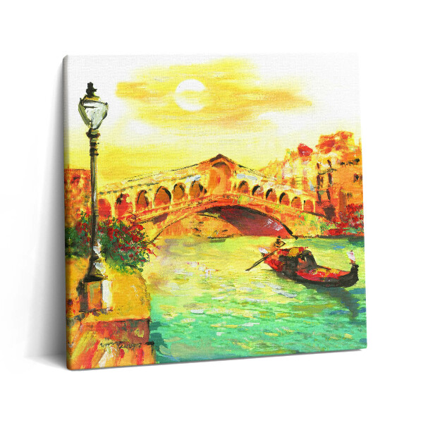 Vászonkép 60x60 Velence - a gondola és a Rialto-híd
