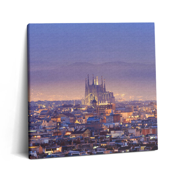 Vászonkép 60x60 Barcelona és a Sagrada éjszakai látképe