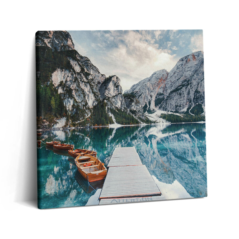 Vászonkép 60x60 Csónak a hegyi tavon