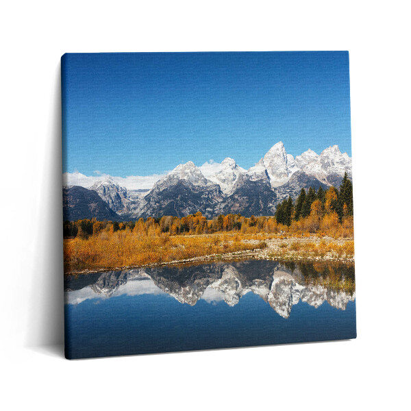 Vászonkép 60x60 Hegyi tó és őszi fák