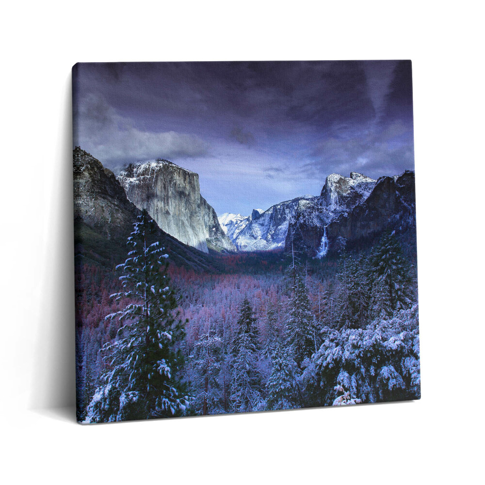 Vászonkép 60x60 Téli táj hegyekkel és erdőkkel