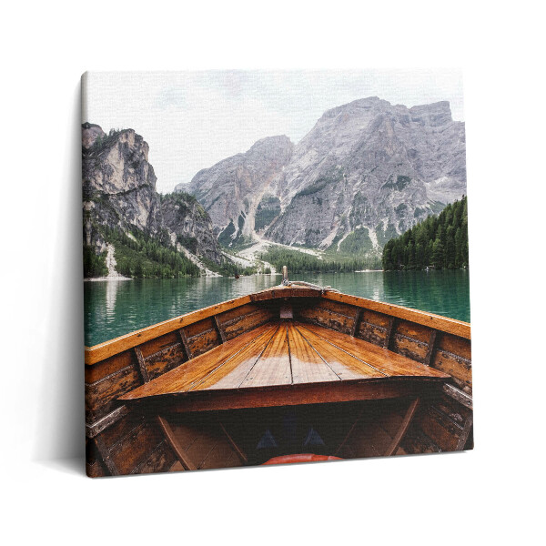 Vászonkép 60x60 Csónak egy hegyi tavon