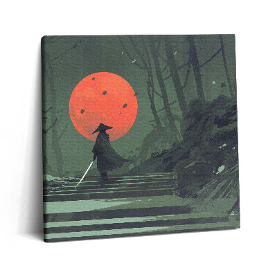 Vászonkép 60x60 Szamurájok az erdőben és a hold éjszaka