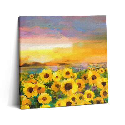 Vászonkép 60x60 Napraforgómező és naplemente