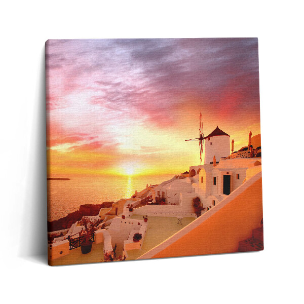 Vászonkép 60x60 Santorini egy régi szélmalommal
