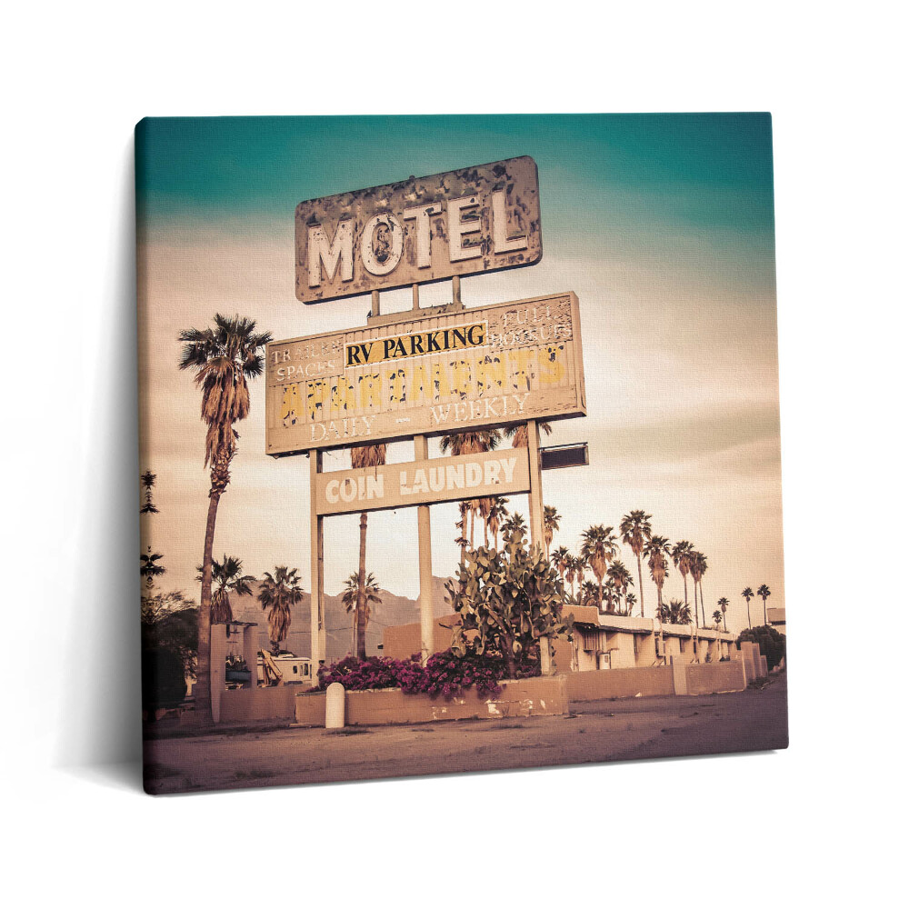 Vászonkép 60x60 Egy út menti motel felirata az Egyesült Államokban