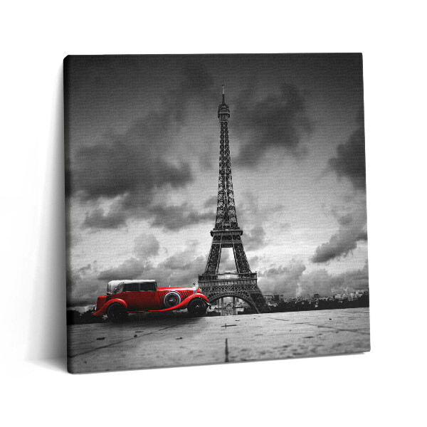Vászonkép 60x60 Eiffel-torony és piros autó