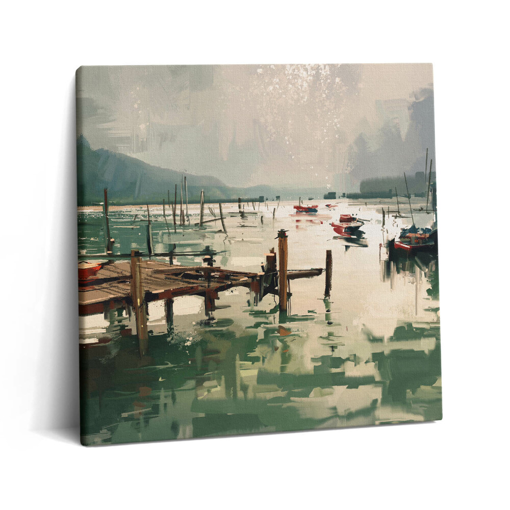 Vászonkép 60x60 Digitális illusztráció halászhajókról a kikötőben