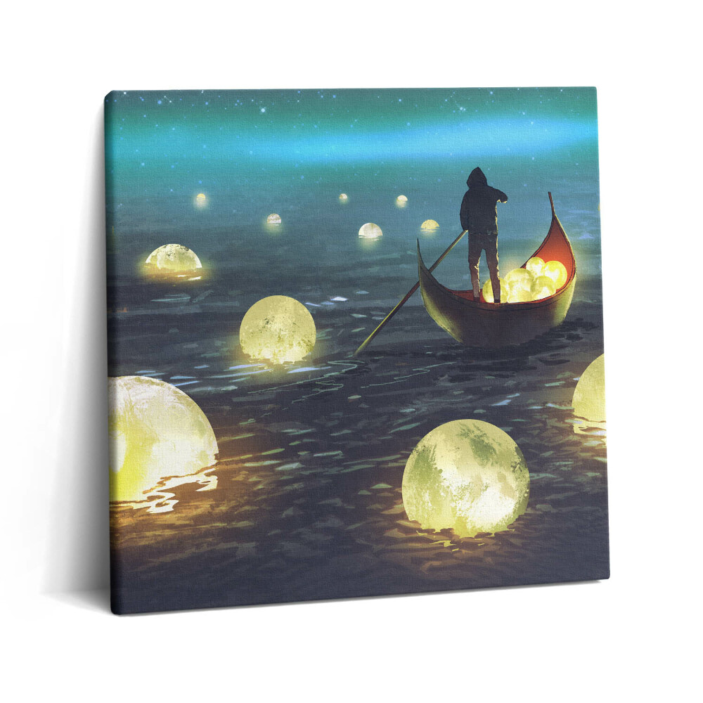 Vászonkép 60x60 Csónakok és holdak ábrázolása