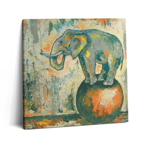 Vászonkép 60x60 Festett elefánt figura egy gömbön