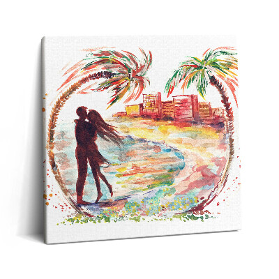 Vászonkép 60x60 Szerelmet ábrázoló akvarell a miami tengerparton