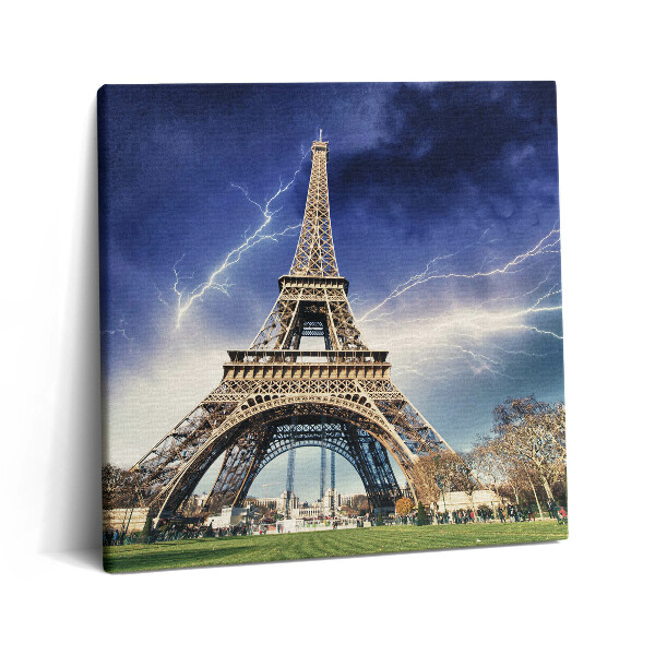 Vászonkép 60x60 Villámlás és vihar az Eiffel-toronyban