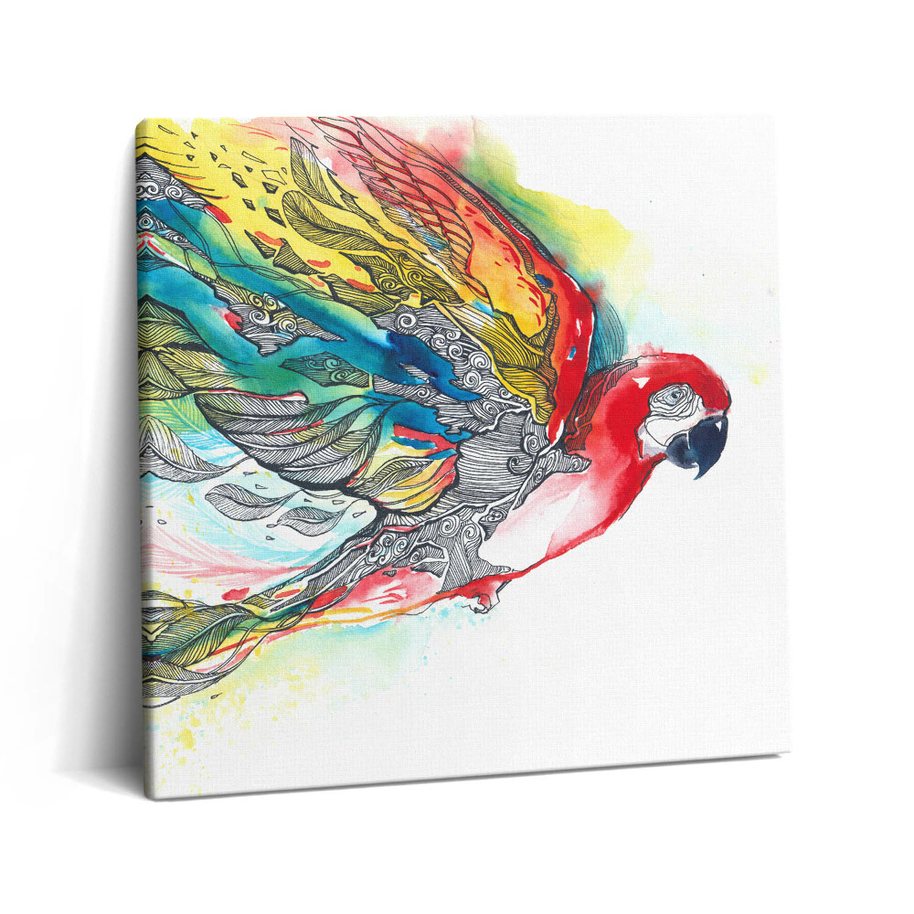 Vászonkép 60x60 Akvarell színes papagáj repülés közben