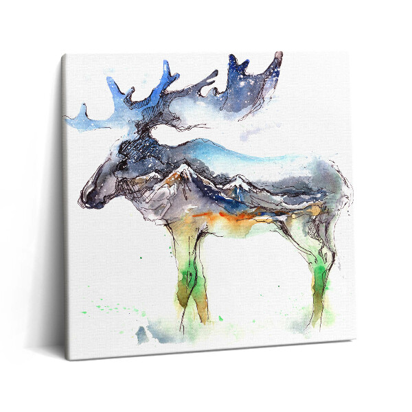 Vászonkép 60x60 Elk festett hegyi táj