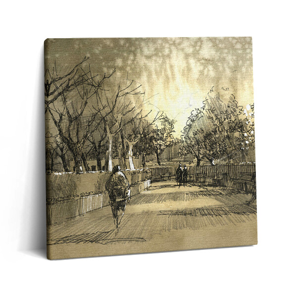 Vászonkép 60x60 Vázlat - park és fák szepiával