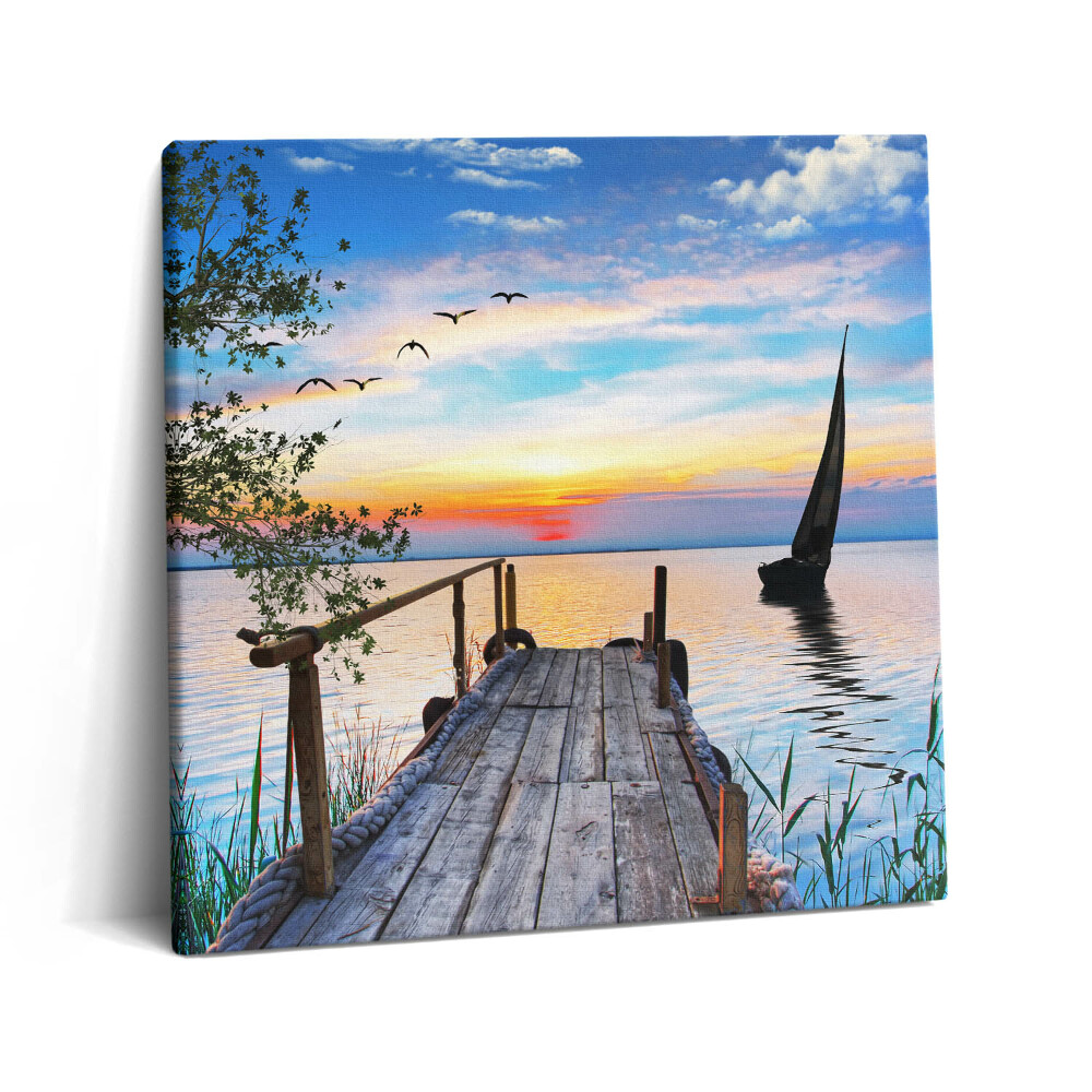 Vászonkép 60x60 Tavas tájkép csónakkal