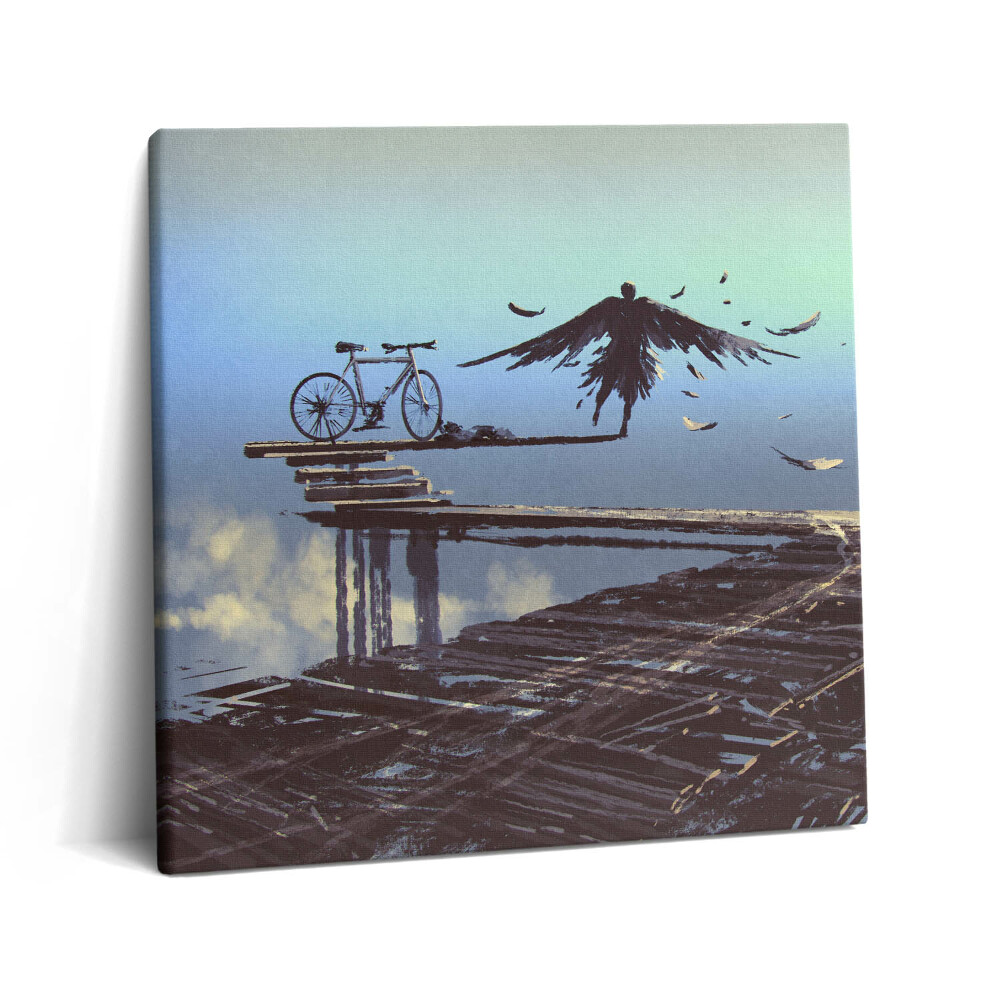 Vászonkép 60x60 Illusztráció egy angyalról és egy kerékpárról