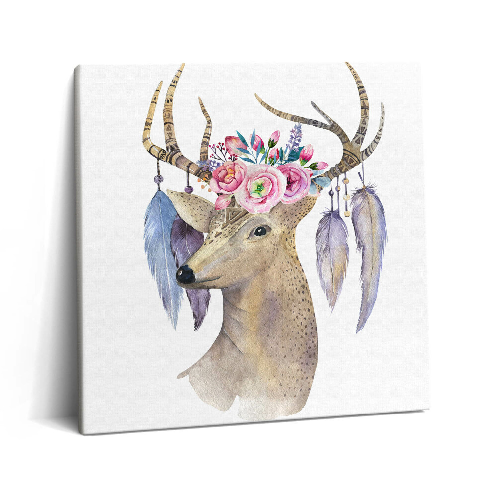 Vászonkép 60x60 Szarvasfej és virágok