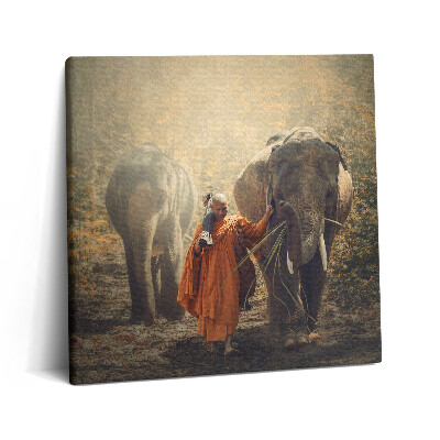 Vászonkép 60x60 Szerzetes és elefántok