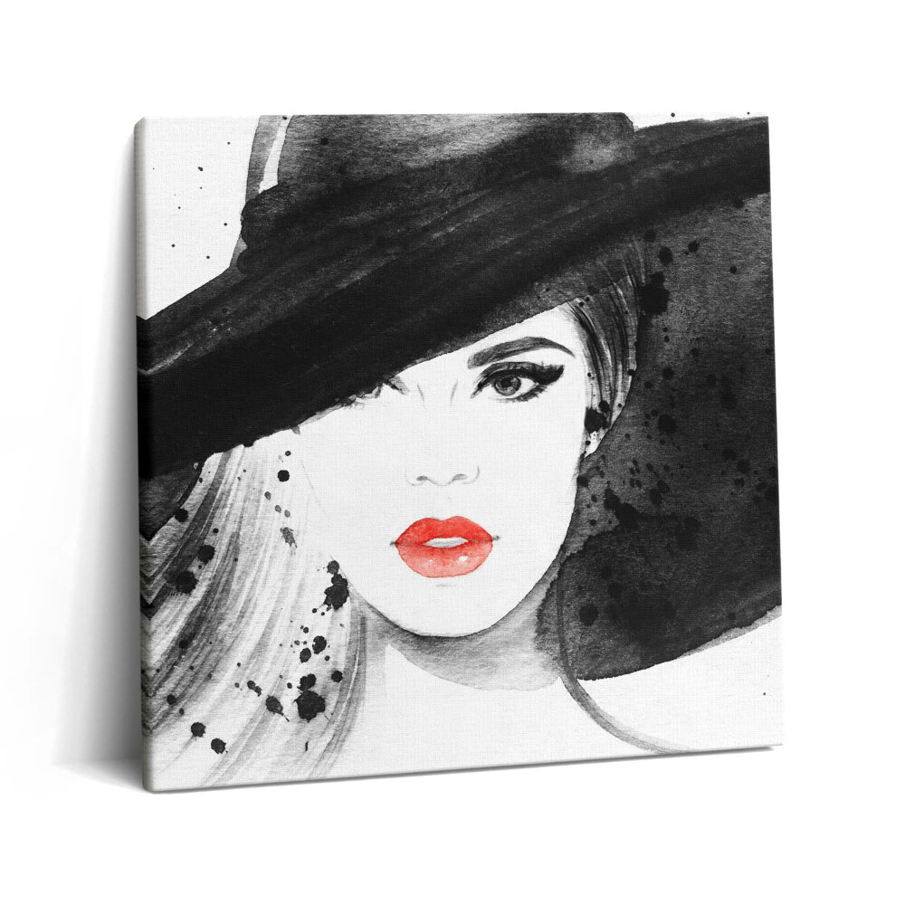 Vászonkép 60x60 Nő kalapban és feketében