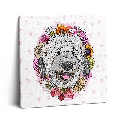 Vászonkép 60x60 Boldog kutya virágokkal