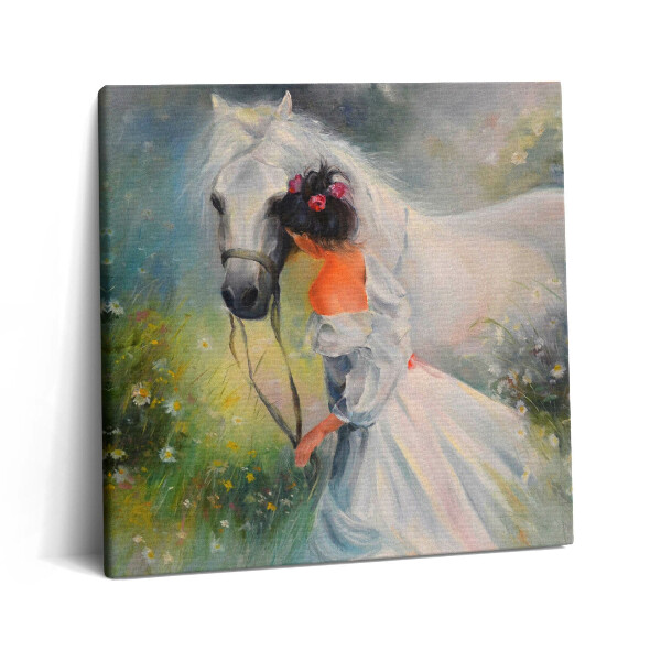 Vászonkép 60x60 Gyönyörű nő lóval