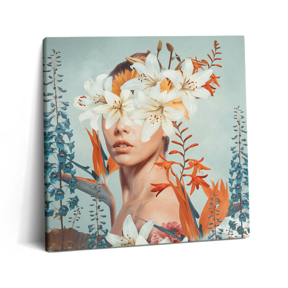 Vászonkép 60x60 Absztrakt nő virágokkal