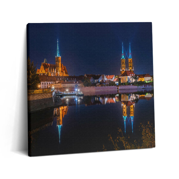 Vászonkép 60x60 Wroclawi székesegyház éjszaka