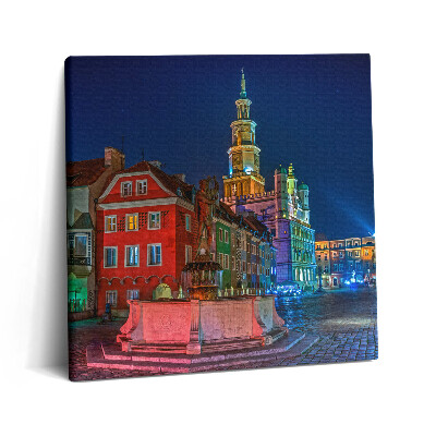 Vászonkép 60x60 Poznan város tere éjszaka