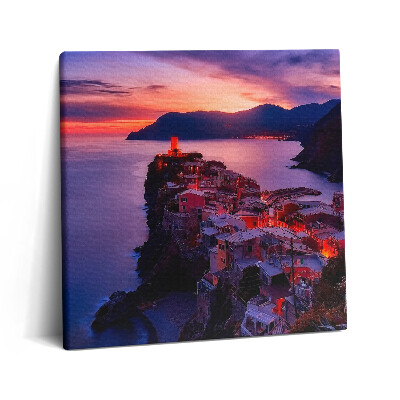 Vászonkép 60x60 Tengerparti város este