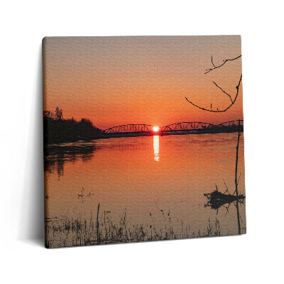 Vászonkép 60x60 Tavas táj naplementében