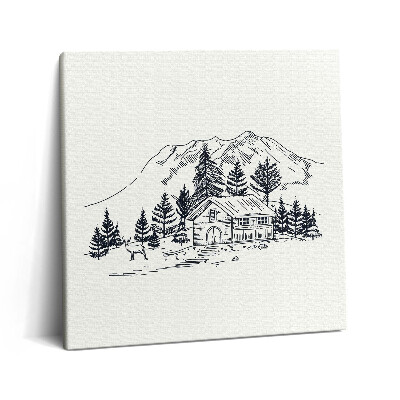 Vászonkép 60x60 Egy hegyi kunyhó rajza