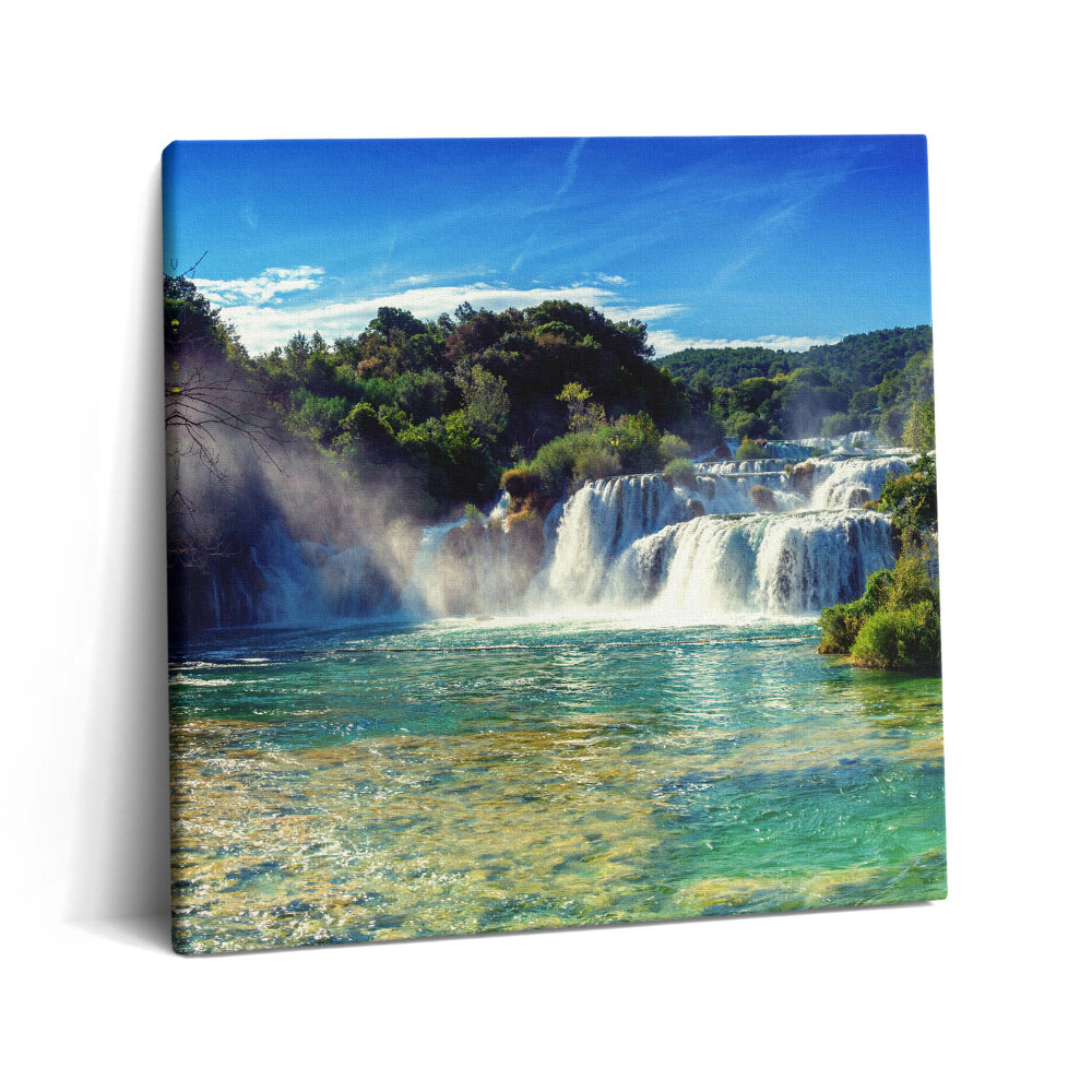 Vászonkép 60x60 Erdei táj és vízesés