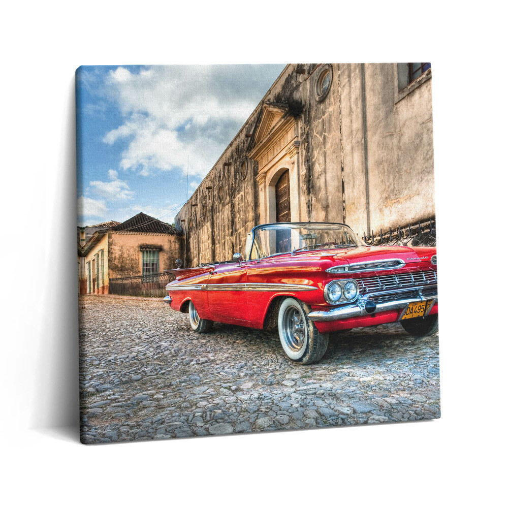 Vászonkép 60x60 Régi piros autó a kolumbiai negyedben