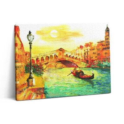 Vászonkép falra 80x60 Velence - a gondola és a Rialto-híd