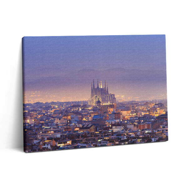 Vászonkép falra 80x60 Barcelona és a Sagrada éjszakai látképe