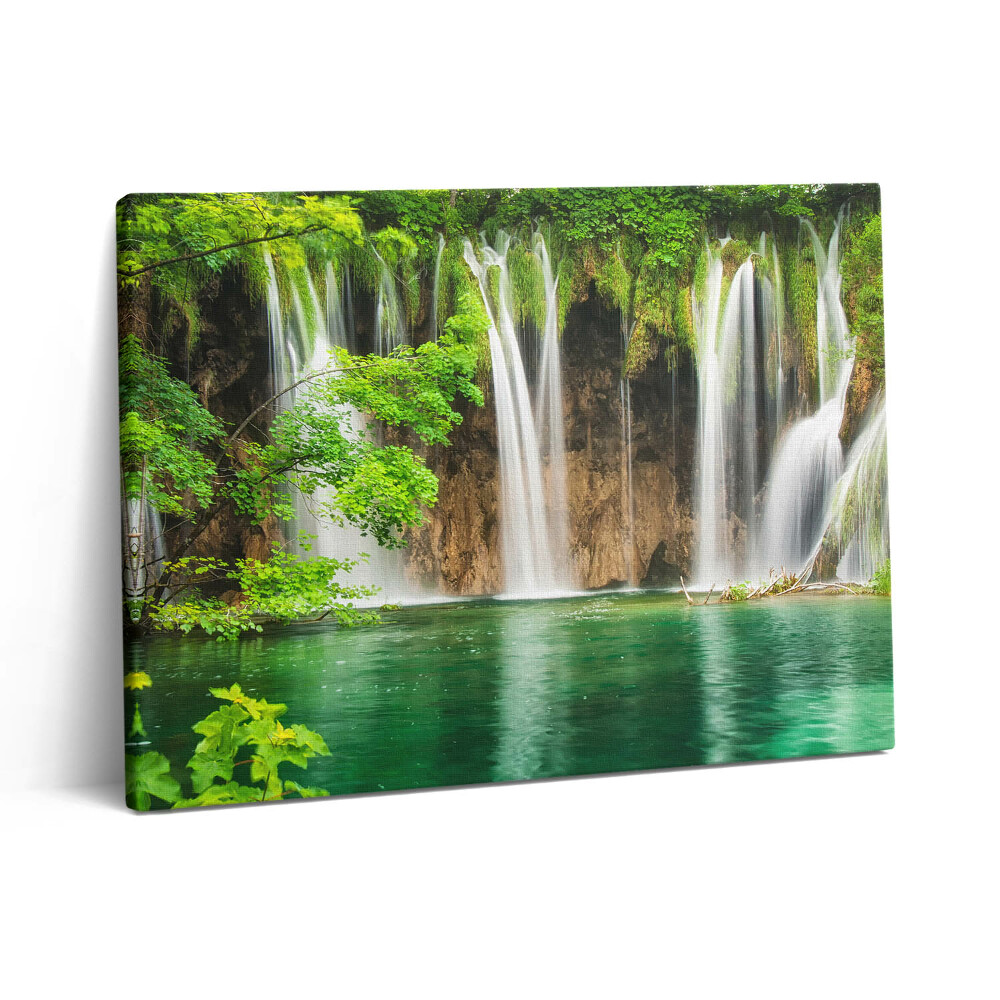 Vászonkép falra 80x60 Természet - vízesés és tó növényzete