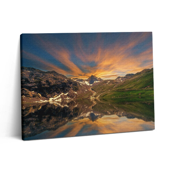 Vászonkép falra 80x60 Hegyi tó és naplemente