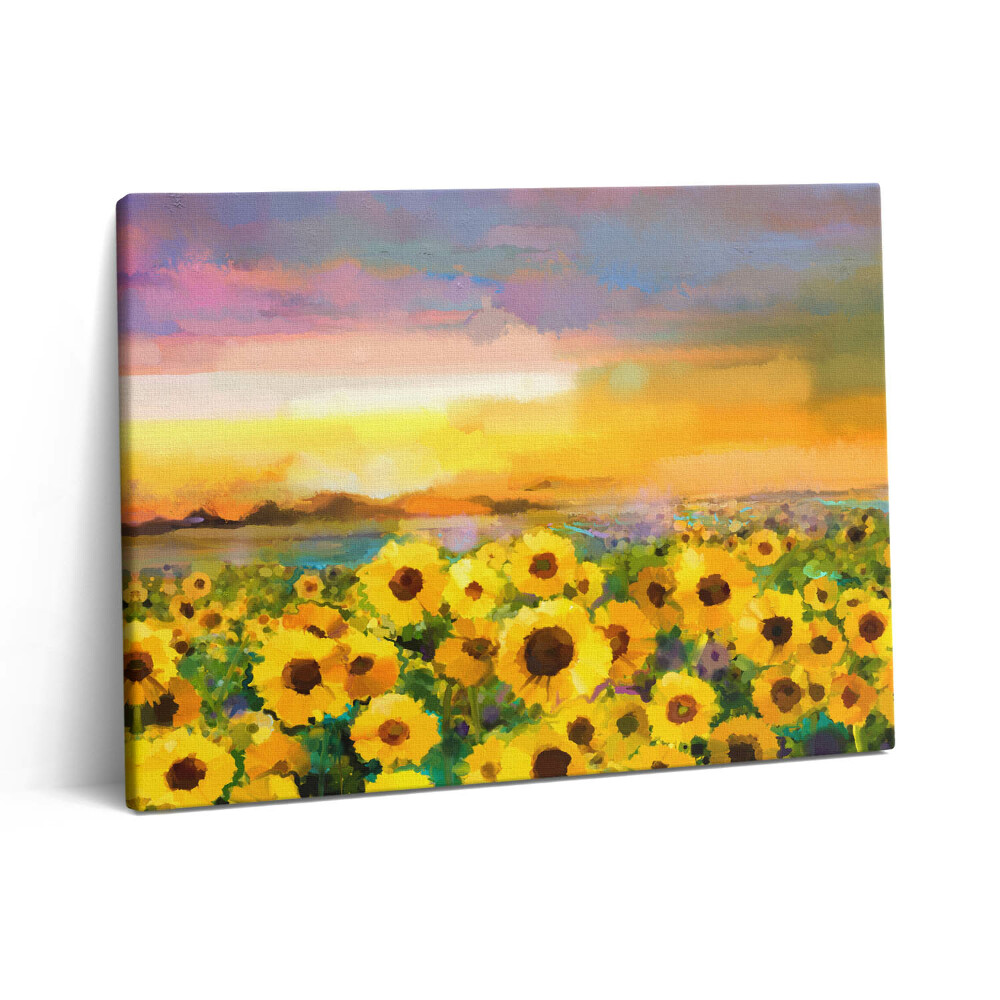 Vászonkép falra 80x60 Napraforgómező és naplemente