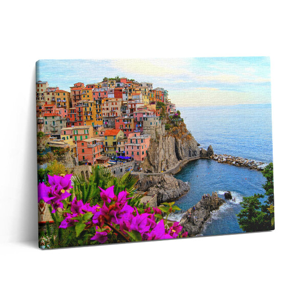 Vászonkép falra 80x60 Virágok és Cinque Terre olaszországi partvonala
