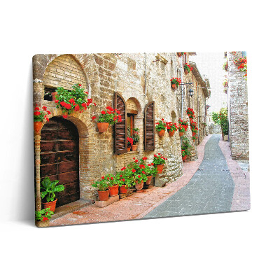 Vászonkép falra 80x60 Festői utca virágokkal
