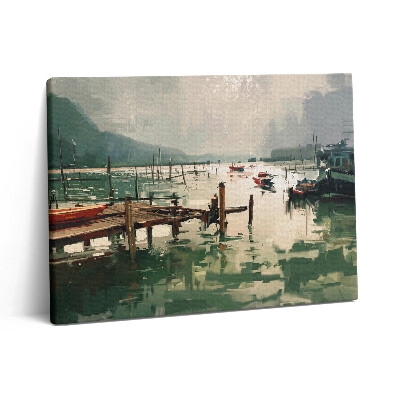 Vászonkép falra 80x60 Digitális illusztráció halászhajókról a kikötőben