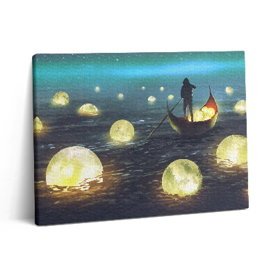 Vászonkép falra 80x60 Csónakok és holdak ábrázolása